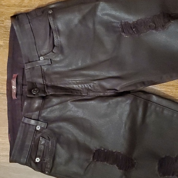 7 For All Mankind Waxed Distressed Women's Skinny Brown Pants - Size 27 - Picture 2 of 13